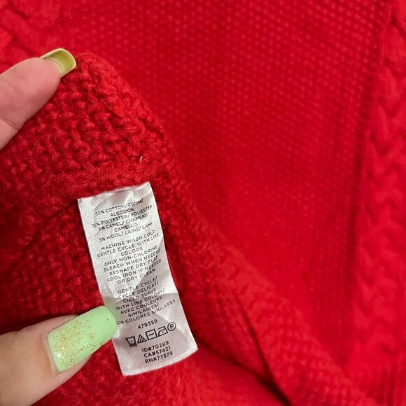 Ann Taylor Women's Red Wool Blend Cable Knit Bobble Raglan Sweater Medium - Picture 5 of 7